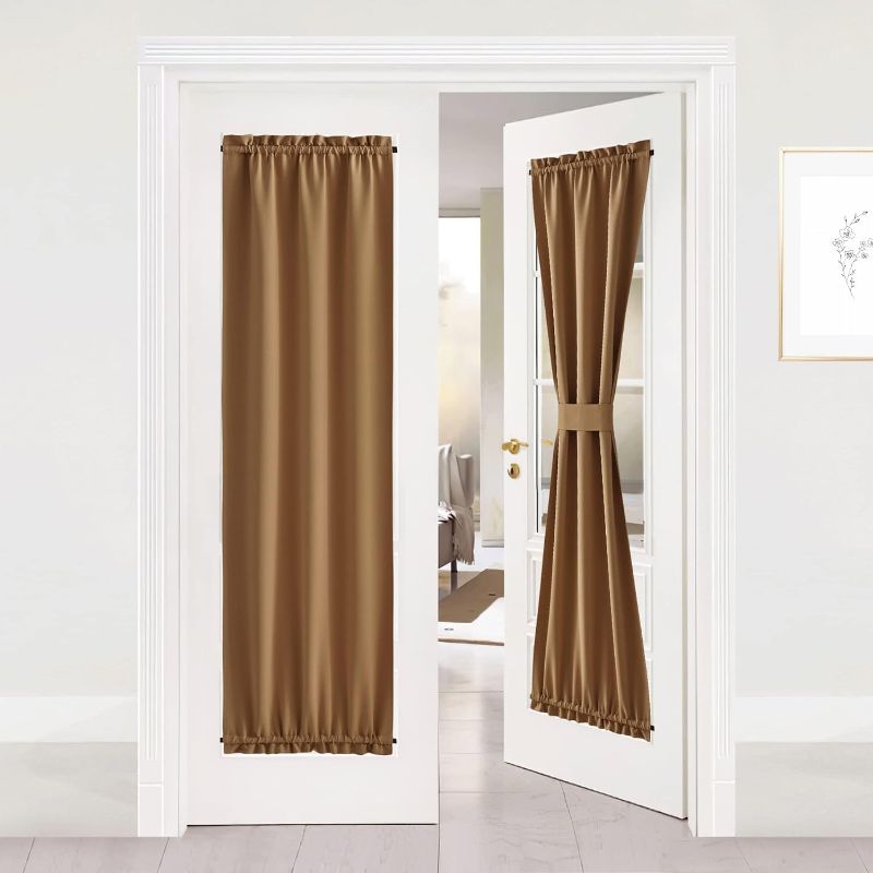 Photo 1 of NICETOWN Blackout Door Curtain Solid French Door Cover, Farmhouse Room Darkening Thermal Insulated Window Curtain Drape for Doors Windows, 1 Panel, W25 x L72 inch, Gold Brown
