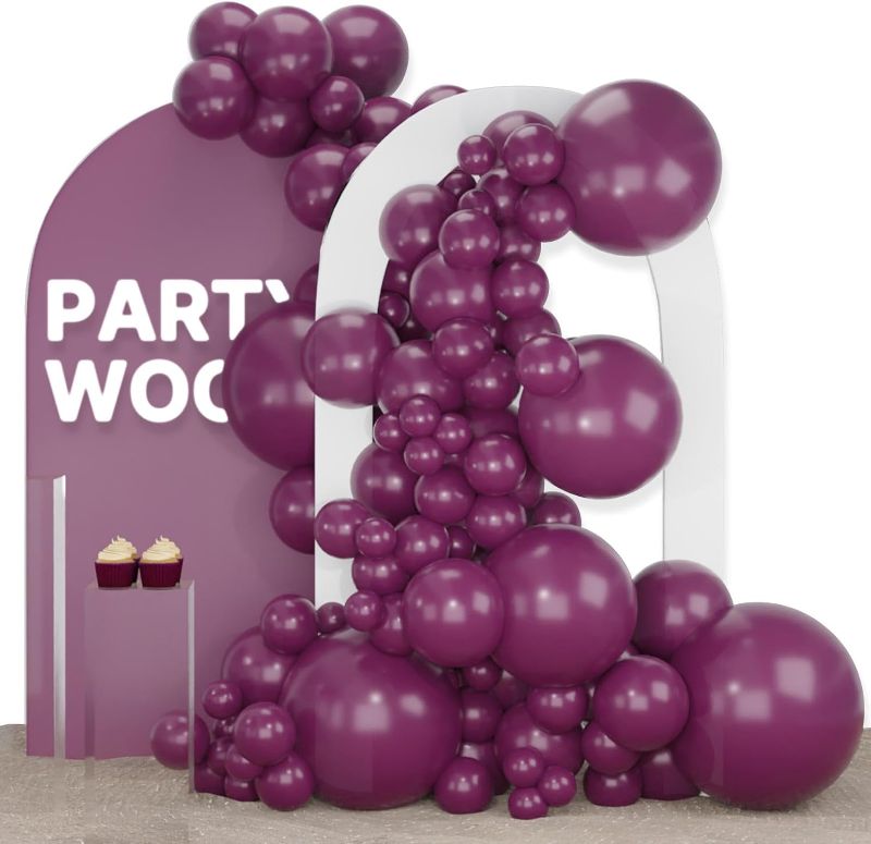 Photo 1 of PartyWoo Plum Purple Balloons, 140 pcs Boho Purple Balloons Different Sizes Pack of 18 Inch 12 Inch 10 Inch 5 Inch Plum Balloons for Balloon Garland or Balloon Arch as Party Decorations, Purple-F13
