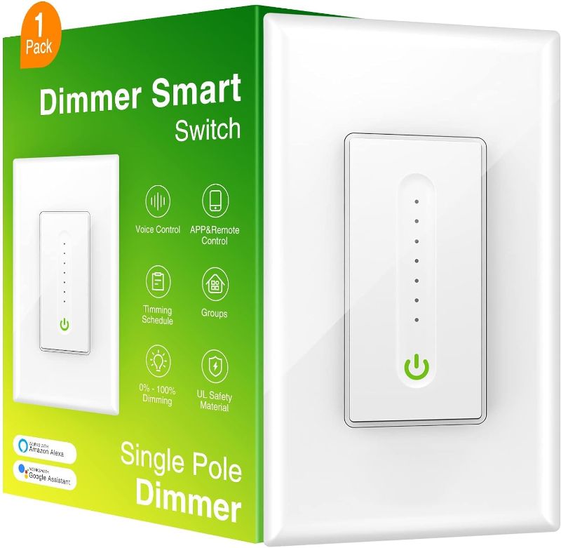 Photo 1 of GHome Smart Dimmer Switch Works with Alexa Google Home, Single Pole 2.4GHz Wi-Fi Switch for Dimmable LED CFL INC Light Bulbs,Neutral Wire Required, Not 3 Way, No Hub Required, 1Pack
