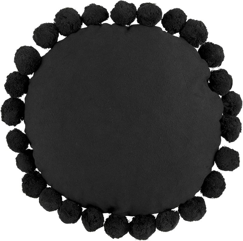 Photo 1 of Mud Pie, Black, Round Pom Pillow, 20" Dia, 1 Count (Pack of 1)

