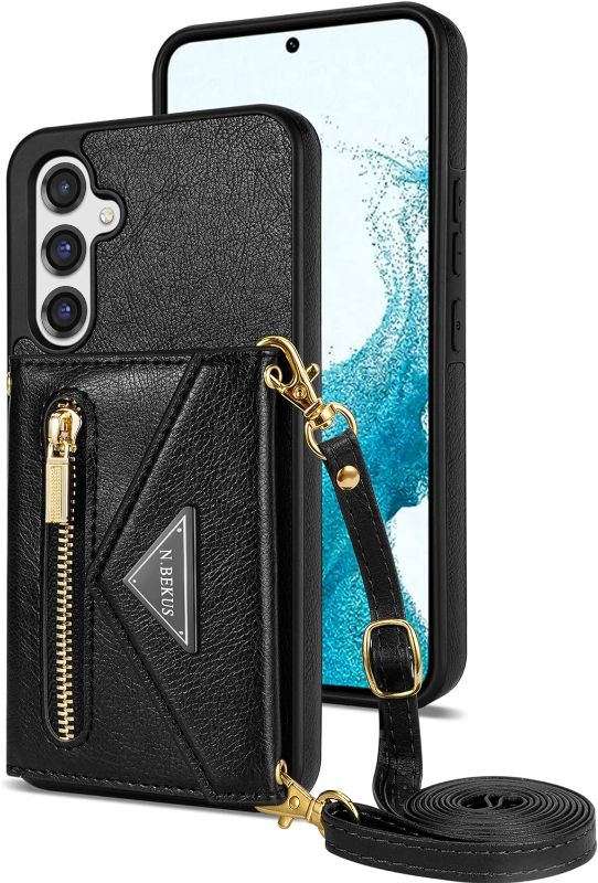 Photo 1 of YWKJ Compatible with Samsung Galaxy A54 5G Wallet Case with Card Slot Magnetic Flip Leather Shockproof Zipper Protective Handbag with Crossbody Strap for Galaxy A54 5G Case Wallet(Black-6.4 inch)
