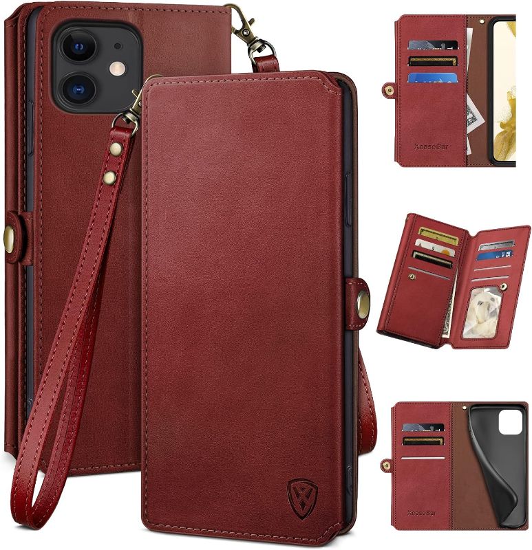Photo 1 of XcaseBar for iPhone 14 6.1" Wallet case with ?RFID Blocking? Credit Card Holder, Flip Folio Book PU Leather Phone case Shockproof Cover Women Men for Apple 14 pro  case Red
