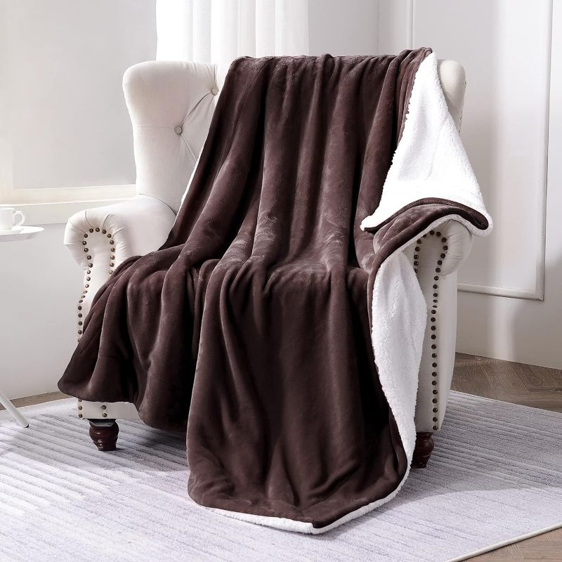 Photo 2 of SOCHOW Sherpa Fleece Throw Blanket, Reversible Super Soft Luxurious Plush Blanket Twin Size, Brown(60inch X80'')
