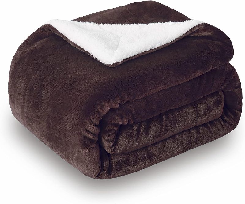 Photo 1 of SOCHOW Sherpa Fleece Throw Blanket, Reversible Super Soft Luxurious Plush Blanket Twin Size, Brown(60inch X80'')
