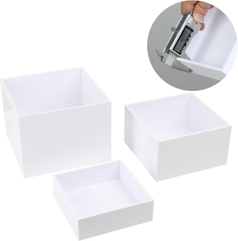 Photo 1 of Kcgani White Acrylic Cube Cupcake Dessert Display Stands, 5 Sided with Hollow Bottoms Nesting Risers Acrylic Boxes, Square Acrylic Table Decorate Showcases for Parties, Weddings, Brunch, Outdoor,
