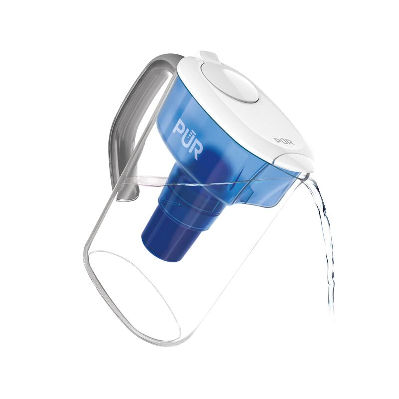 Photo 1 of PUR 7-Cup Pitcher Water Filter - Small Capacity, 2-in-1 Filtration, BPA Free, Dishwasher Safe, White/Blue (PPT700W)
