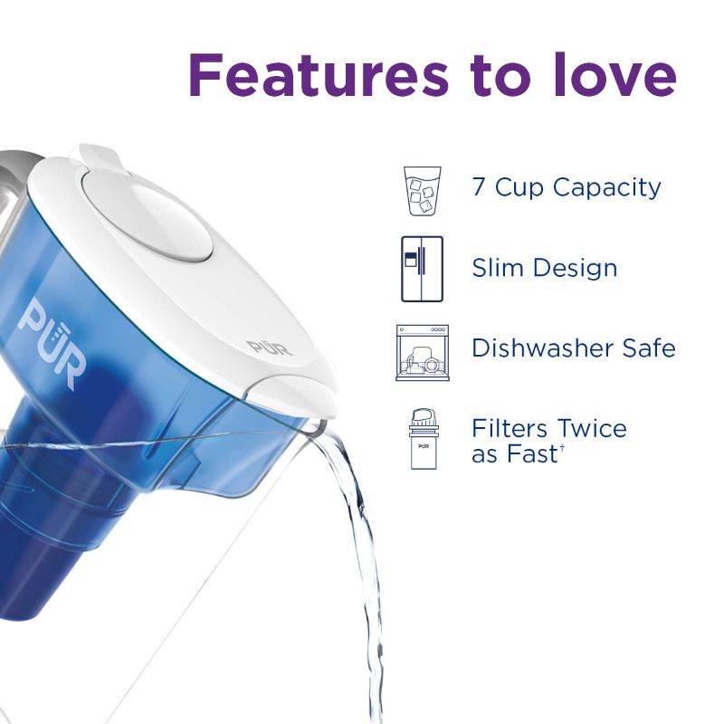 Photo 4 of PUR 7-Cup Pitcher Water Filter - Small Capacity, 2-in-1 Filtration, BPA Free, Dishwasher Safe, White/Blue (PPT700W)
