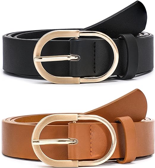 Photo 1 of VONMELLI 2 Pack Women's Leather Belts for Jeans Pants Fashion Gold Buckle Ladies Dress Belt
