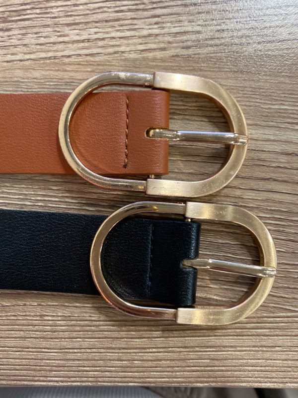 Photo 2 of VONMELLI 2 Pack Women's Leather Belts for Jeans Pants Fashion Gold Buckle Ladies Dress Belt

