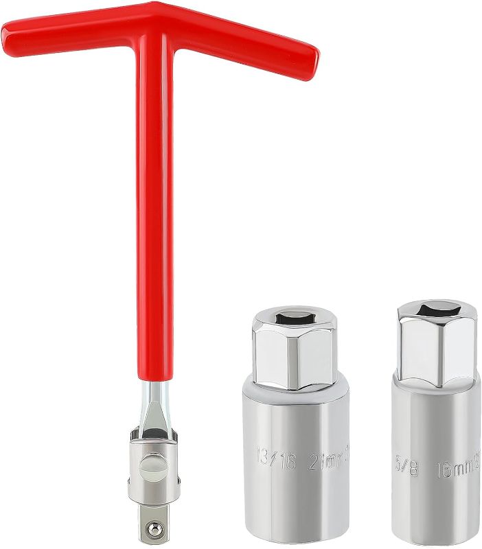 Photo 1 of AUTOKAY Spark Plug Socket Wrench T-Handle 16mm 5/8 Inch and 21mm 13/16 Inch Removal Tool Fits for motorcycles, lawn mowers and small motor vehicles, etc.