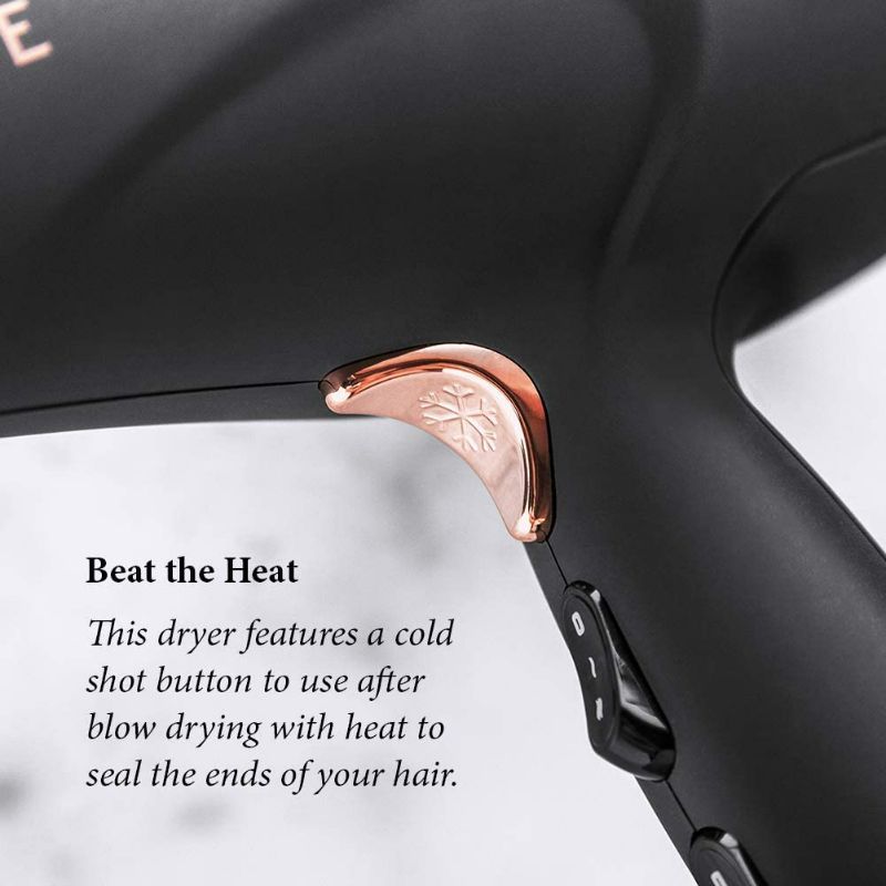 Photo 3 of FoxyBae Blomance Professional Hair Dryer - Salon Grade Rose Gold and Black Ionic Blow Dryer - Ceramic Tourmaline & Negative Ion