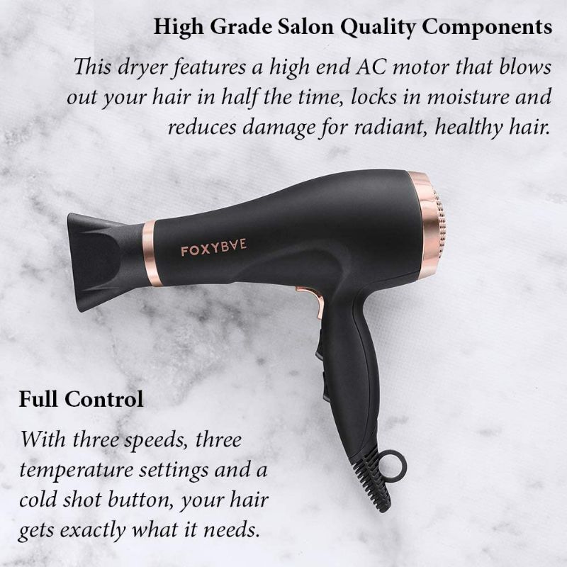 Photo 2 of FoxyBae Blomance Professional Hair Dryer - Salon Grade Rose Gold and Black Ionic Blow Dryer - Ceramic Tourmaline & Negative Ion