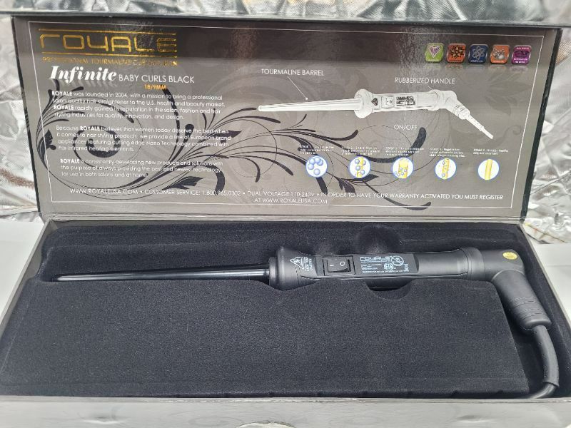 Photo 2 of Royale 18/9mm Midnight Black Tourmaline Curling Iron/ Wand 110v-220v Infinite Baby Curls Color Black New