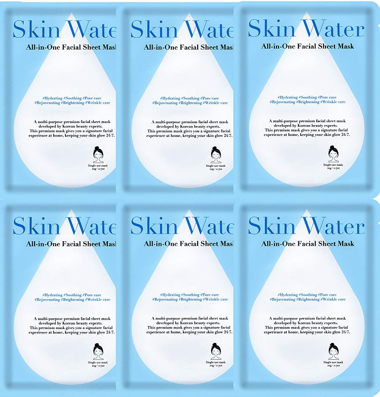 Photo 1 of SKIN WATER All in One Moisturizing Facial Sheet Mask, 6 Pack of Face Sheet Masks; Made in Korea, K beauty Facial Mask Sheet; Hydrating, Soothing; For all skin types