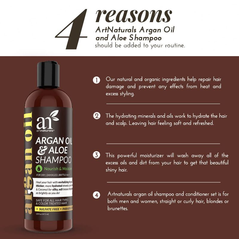 Photo 2 of 






Artnaturals Moroccan Argan Oil Shampoo - (12 Fl Oz / 355ml) - Moisturizing, Volumizing Sulfate Free Shampoo for Women, Men and Teens - Used for Colored and All Hair Types, Anti-Aging Hair Care
Roll over image to zoom in
Artnaturals Moroccan Argan O