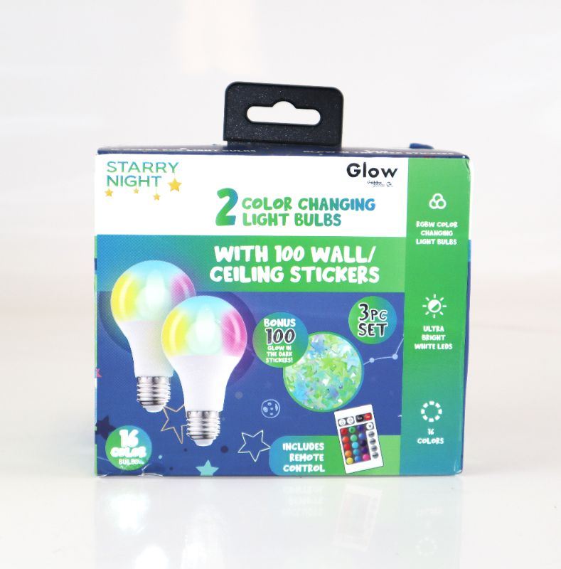 Photo 1 of 2 PACK SMART BULBS COLOR CHANGING WITH 100 GLOW IN DARK STICKERS INCLUDES REMOTE FOR ALL 16 COLORS NEW 