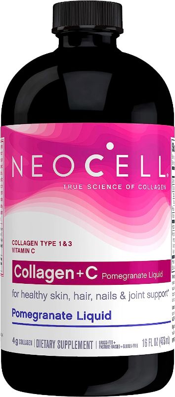 Photo 1 of NeoCell Collagen Peptides + Vitamin C Liquid, 4g Collagen Per Serving, Gluten Free, Types 1 & 3, Promotes Healthy Skin, Hair, Nails & Joint Support, Pomegranate, 16 Oz
