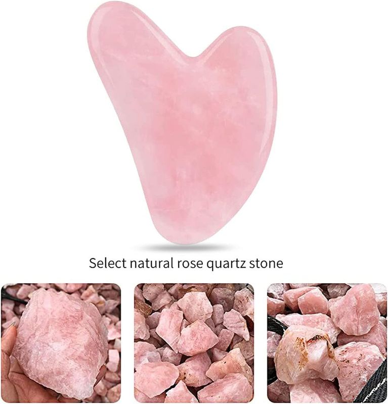 Photo 2 of Gua Sha Facial Tools - Natural Jade Stone Guasha Massage Tools, Beauty Skin Care Heart Shape Facial Massager Scrapping Board, for Face and Body, for SPA Acupuncture Therapy Trigger Point Treatment
