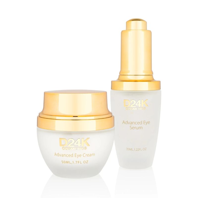 Photo 1 of 24K Gold Infused Eye Solution Treatment Bundle Advanced Eye Serum and Advanced Eye Cream Contours Skin Around the Eyes Area Smooths Reduces Puffiness and Sagging Skin New 