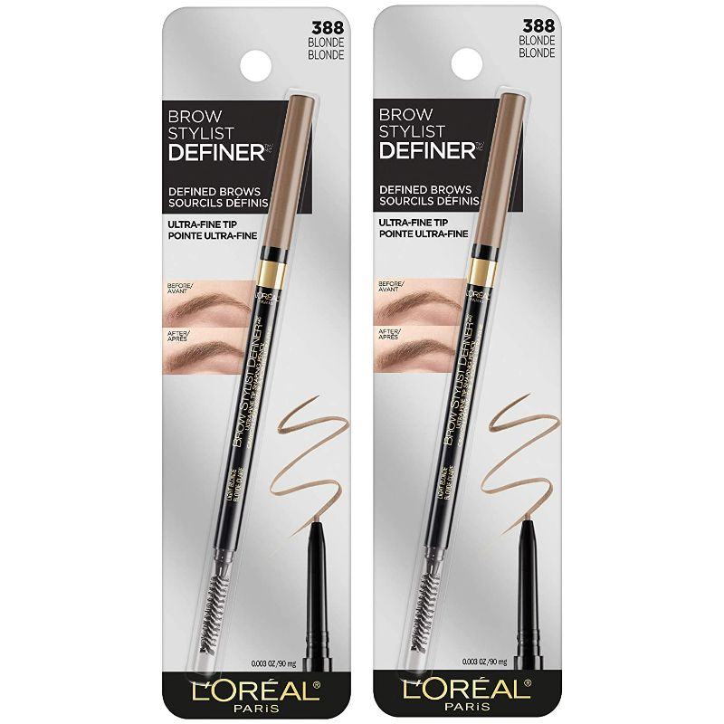 Photo 1 of L'Oreal Paris Makeup Brow Stylist Definer Waterproof Eyebrow Pencil, Ultra-Fine Mechanical Pencil, Draws Tiny Brow Hairs and Fills in Sparse Areas and Gaps, Blonde, 0.003 Ounce (Pack of 2)