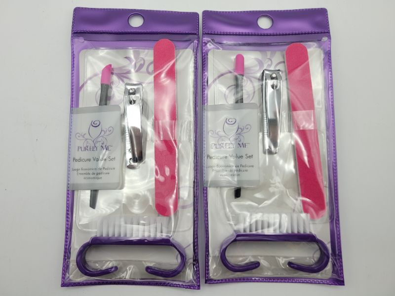 Photo 2 of (2 pack) Purely Me Pedicure Value Set 4pcs Nail Clipper, Salon File, Cuticle Pusher, Nail Brush