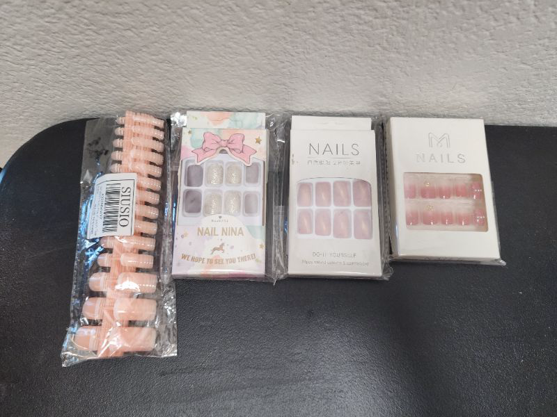 Photo 1 of 4 Pack Fake Nails, 1 Pack of 10 Fake French Toe Nails, 3 Pack Variety Fake Nails 