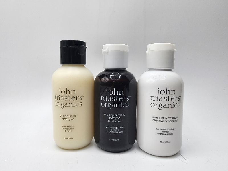 Photo 1 of John Masters Travel Detangler, Shampoo, & Conditioner 2oz Each