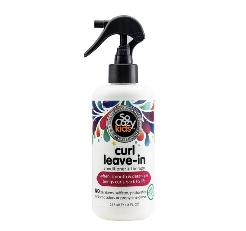 Photo 1 of SoCozy, Curl Spray LeaveIn Conditioner For Kids Hair Detangles and Restores Curls No Parabens Sulfates Synthetic Colors or Dyes, Jojoba Oil,Olive Oil & Vitamin B5, Sweet-Pea, 8 Fl Oz