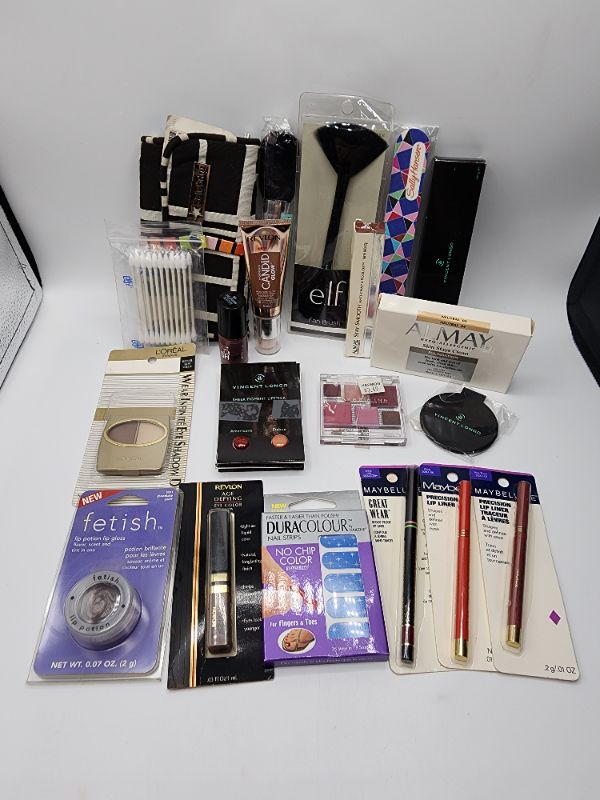 Photo 1 of Miscellaneous Variety Brand Name Cosmetics Including (( Elf, Almay, Vincent Longo, Sally Hansen, Revlon, Loreal, Fetish, Maybelline, DuraColour))  Including Discontinued Makeup Products