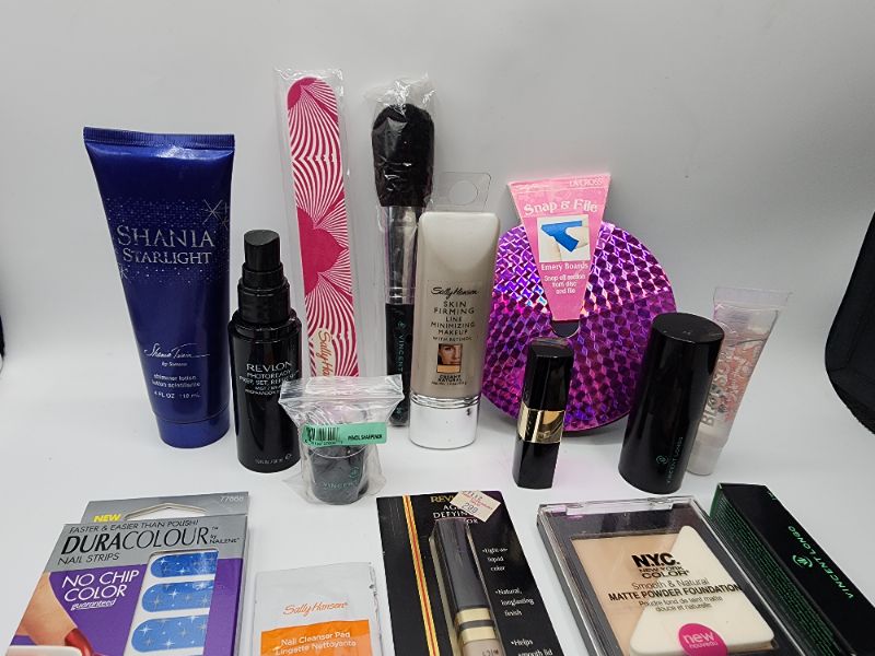Photo 2 of Miscellaneous Variety Brand Name Cosmetics Including (( NYC, Vincent Longo, Shania Starlight, Sally Hansen, Revlon, DuraColur, Miss Spa, Maybelline, Blossom))  Including Discontinued Makeup Products