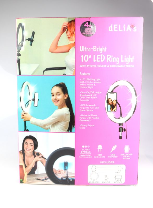 Photo 1 of dELIA’s Extendable Selfie Ring Light 10 Inches USB Powered Multi Light Effects and Brightness Built In Remote New