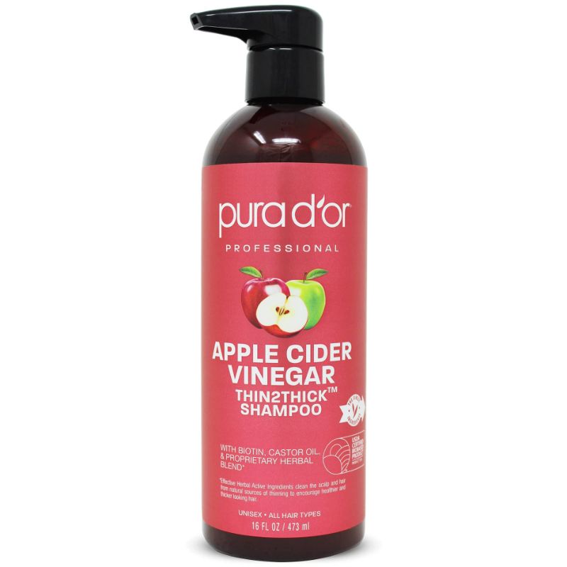 Photo 1 of PURA D'OR Apple Cider Vinegar Thin2Thick Shampoo (16oz / 473ml) Biotin, Castor Oil for Reduced Frizz, Split Ends, Clarifying & Detox, No Parabens, No Sulfates, All Hair Types