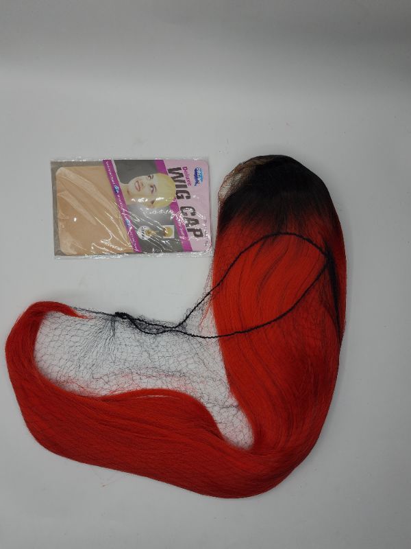 Photo 4 of Aubree Black to Red Ombre Lace Front Long Wig 
