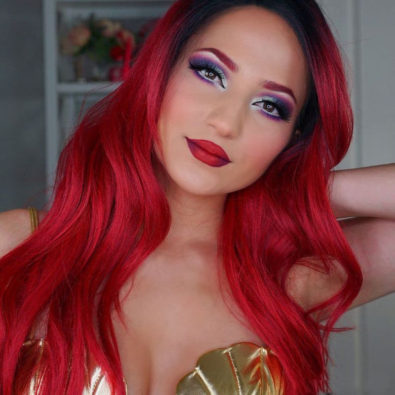 Photo 1 of Aubree Black to Red Ombre Lace Front Long Wig 
