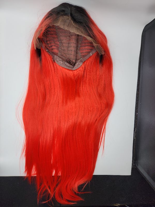 Photo 2 of Aubree Black to Red Ombre Lace Front Long Wig 
