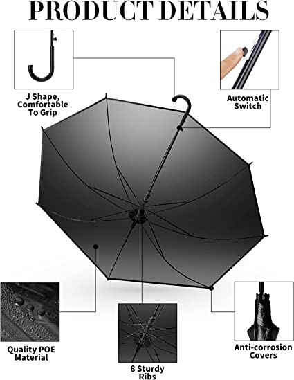 Photo 3 of Reginary 24 Pcs Umbrella Wedding Style Stick Umbrellas for Rain, Wedding Umbrella Large Canopy Windproof Auto Open J Hook Handle