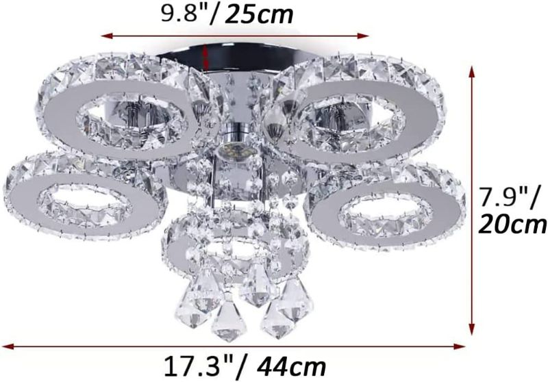 Photo 2 of TongLan Led Crystal Ceiling Light 5 Rings Modern Crystal Chandelier Flush Mount Light Fixture for Hallway Foyer Living Room Bedroom Dining Room Closet (Cool White)