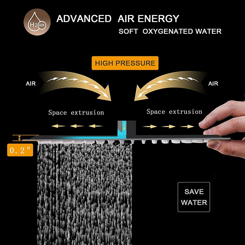 Photo 3 of 12 Inch Rain Shower Head, 12" Square Rainfall & High Pressure Stainless Steel Bath Showerhead, 1/16" Ultra Thin, Waterfall Full Body Coverage with Silicone Nozzle, Matte Black Finish
