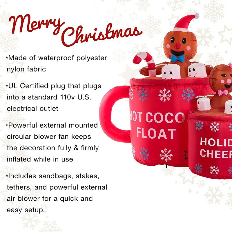 Photo 2 of Christmas Masters 6 Foot Inflatable Hot Cocoa Mug Float Cups with Holiday Gingerbread Man & Woman Cookie and Marshmallows LED Lights Indoor Outdoor Yard Lawn Decoration, Cute Fun Xmas Holiday Blow Up