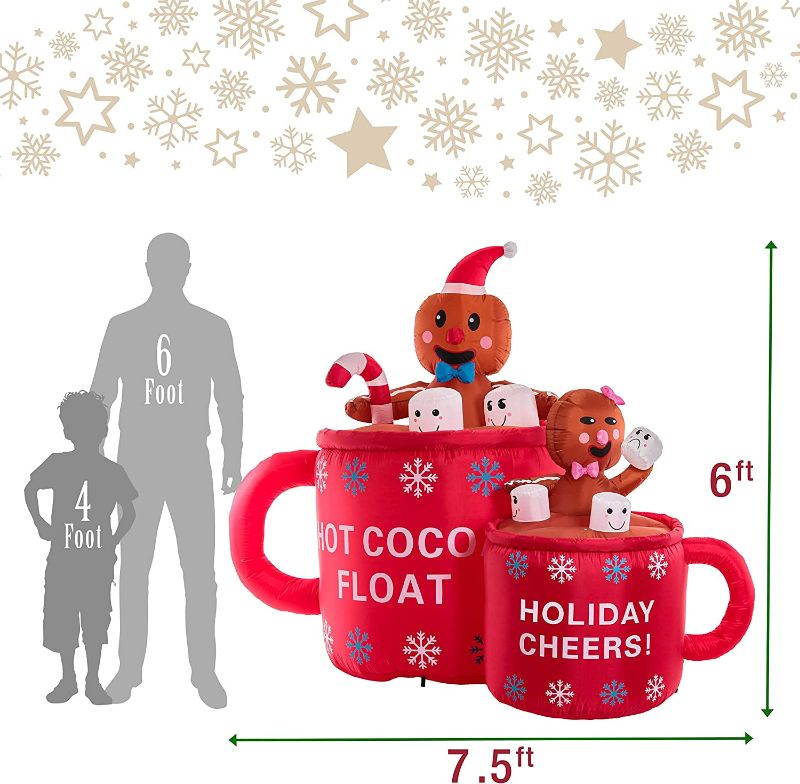 Photo 3 of Christmas Masters 6 Foot Inflatable Hot Cocoa Mug Float Cups with Holiday Gingerbread Man & Woman Cookie and Marshmallows LED Lights Indoor Outdoor Yard Lawn Decoration, Cute Fun Xmas Holiday Blow Up
