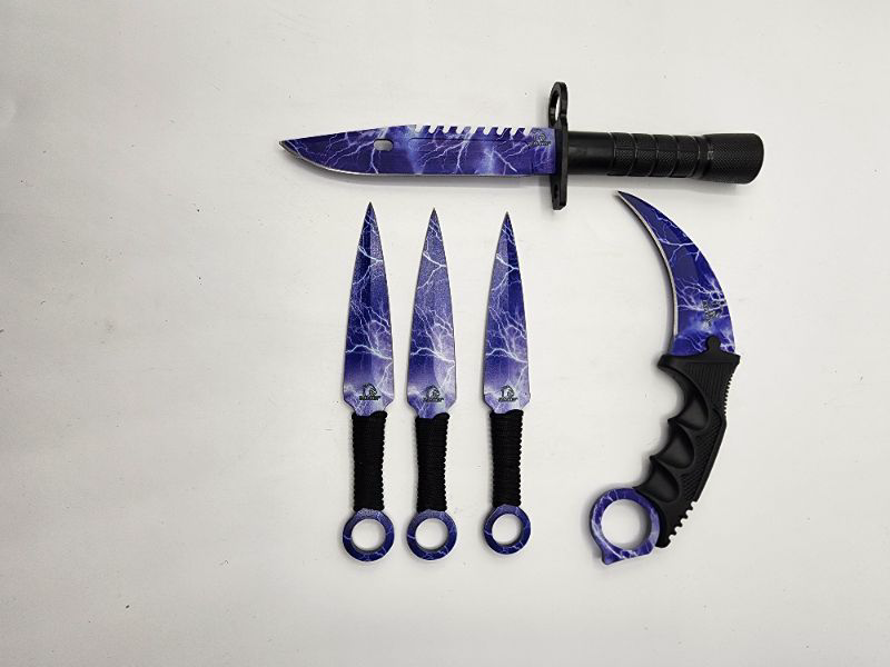 Photo 1 of 3 set Lightning Hunting 3 Throwing Knives 1 Claw Knifr and 1 Hunting Knife 