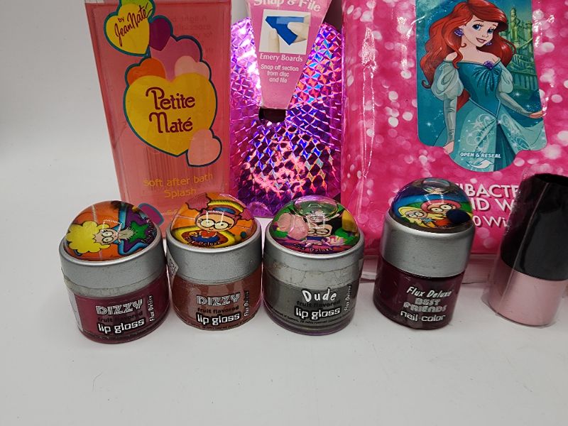Photo 2 of Kids Gift Set Miscellaneous Variety Brand Name (( Sally Hanson, Chapstik, Flux Deluxe, Jean Nate, Disney))  Including Discontinued Makeup Products 