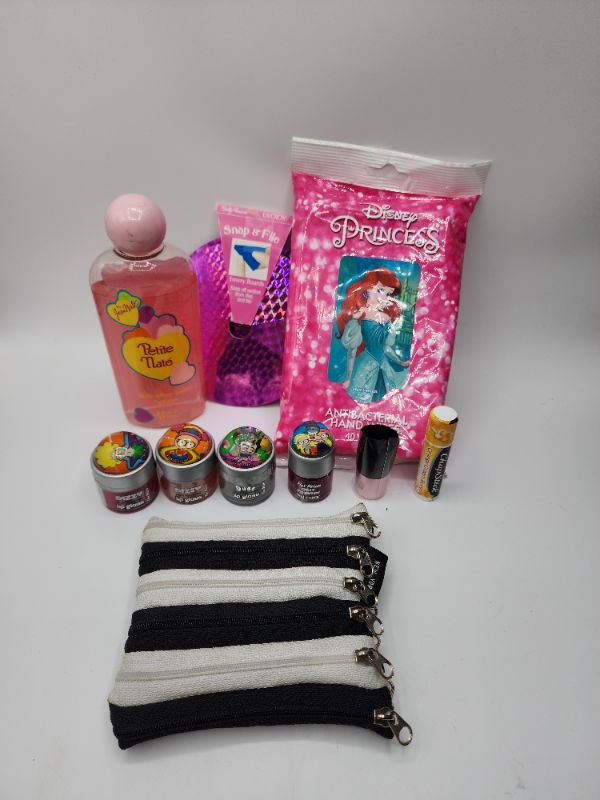 Photo 1 of Kids Gift Set Miscellaneous Variety Brand Name (( Sally Hanson, Chapstik, Flux Deluxe, Jean Nate, Disney))  Including Discontinued Makeup Products 