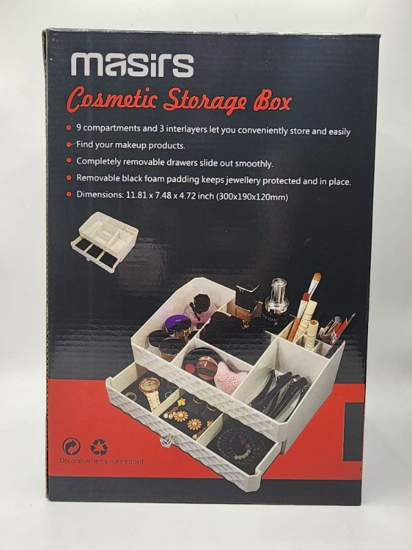 Photo 1 of Cosmetic Storage Box Organizer - Compartments to Organize and Store your Cosmetics Makeup and Accessories. Drawer with Padding to Protect Jewelry. Will Sit Neatly on Vanity or Bathroom Countertop.