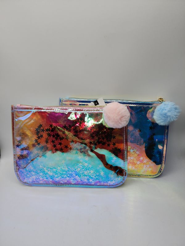 Photo 1 of 2 Pack Modella Make Up Bags, Pink & Blue Reflective with Stars 