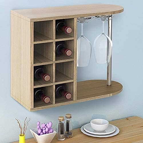 Photo 2 of BAKAJI Wine Cellar Shelf for Spirits Wall or Table Wooden Structure Cellar with 2 Shelves 8 Seater Wine Rack and Metal Cup Holders 42 x 52 x 28 cm (Oak)