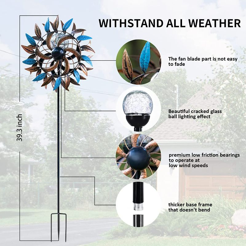 Photo 3 of Outdoor Metal Stake Yard Spinner75 Inch , Solar Wind Spinner, Solar Garden Wind Spinners with Light, Multi Color Changing LED Solar Powered Glass Ball, for Outdoor Yard Lawn & Garden