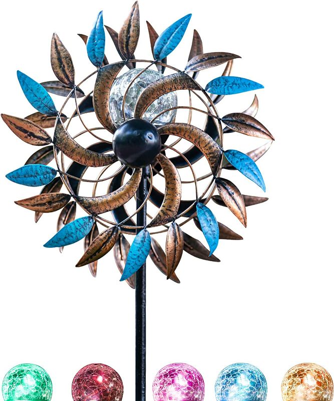 Photo 2 of Outdoor Metal Stake Yard Spinner75 Inch , Solar Wind Spinner, Solar Garden Wind Spinners with Light, Multi Color Changing LED Solar Powered Glass Ball, for Outdoor Yard Lawn & Garden