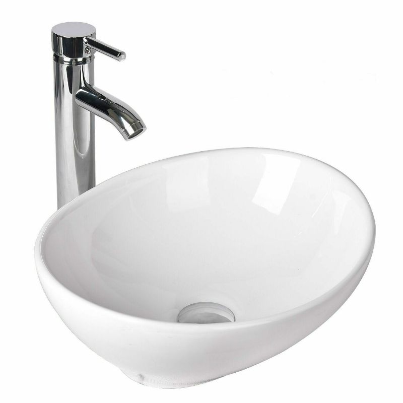 Photo 1 of ELECWISH White Ceramic Vessel Sink Bathroom Basin Sink Faucet Pop-up Drain Bath Accessory Set Combo