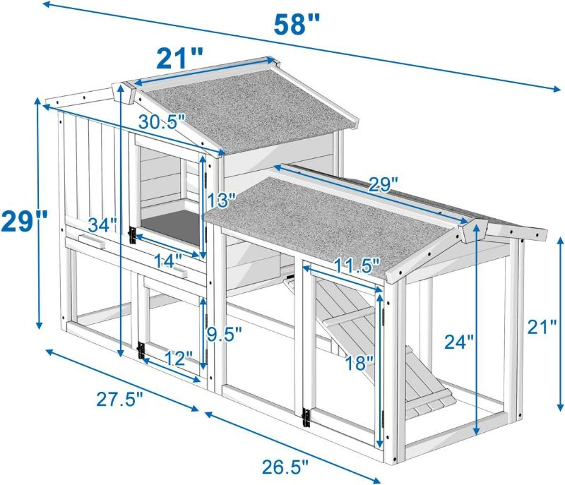 Photo 2 of Large Chicken Coop, 58‘’ Wooden Hen House Outdoor Backyard Garden Bunny Rabbit Hutch with Ventilation Door, Removable Tray & Ramp Chicken Coop (58 inches)